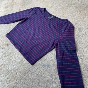 Purple Stripped Long Sleeve Crop Top